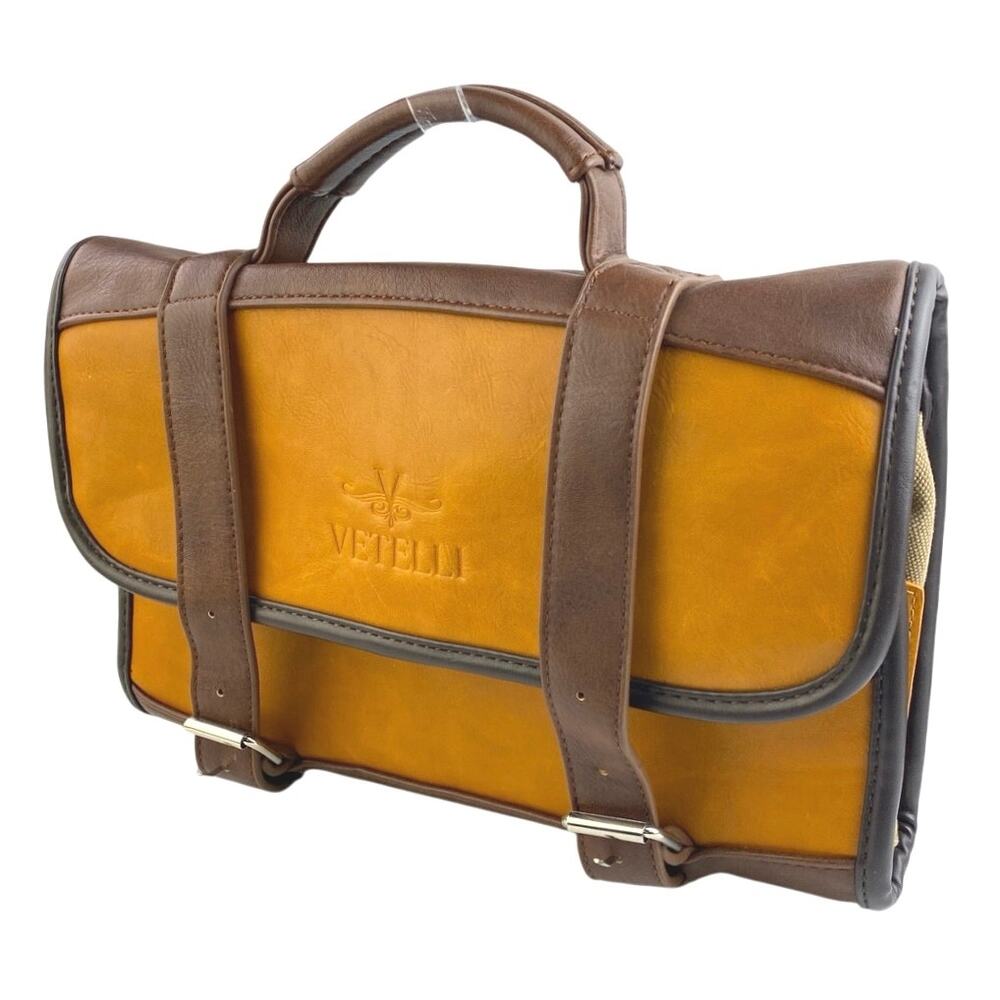 Vetelli The Hanging Toiletry 100% Leather Foldable Pockets Travel Pouch Bag